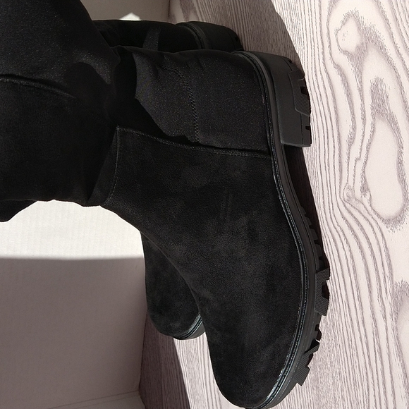 Unisa Black Tall Knee Faux Suede Boots Slip-On Elastic - Picture 8 of 16